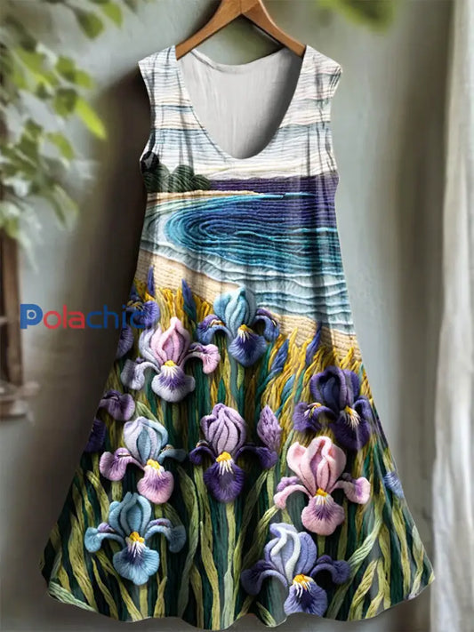 Robe Femme Violet Flora Art Imprimé à Col V comme image / S