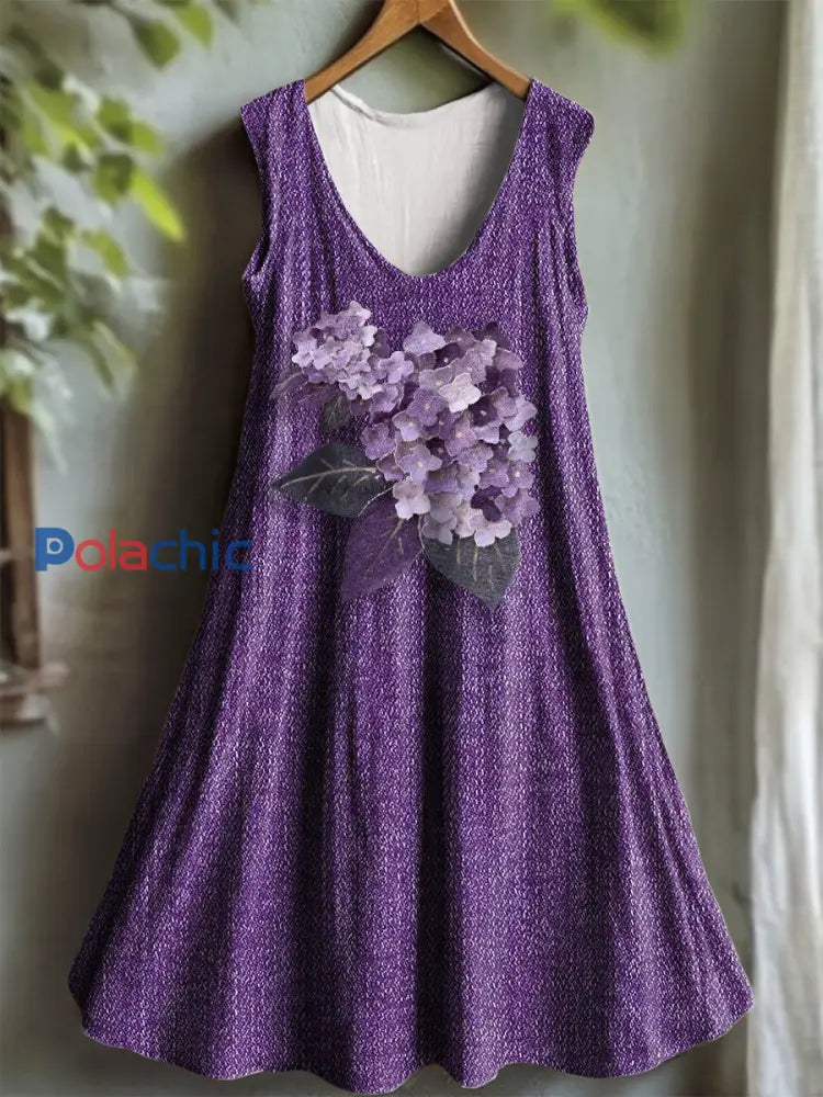 Robe Femme Violet Flora Art Imprimé à Col V comme image / S