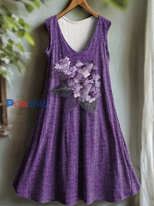 Robe Femme Violet Flora Art Imprimé à Col V comme image / S