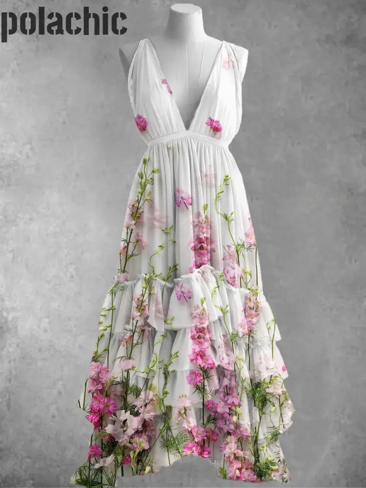 Robe Mi-Longue À Imprimé Floral En Mousseline De Soie Élégante Sans Manches A / S