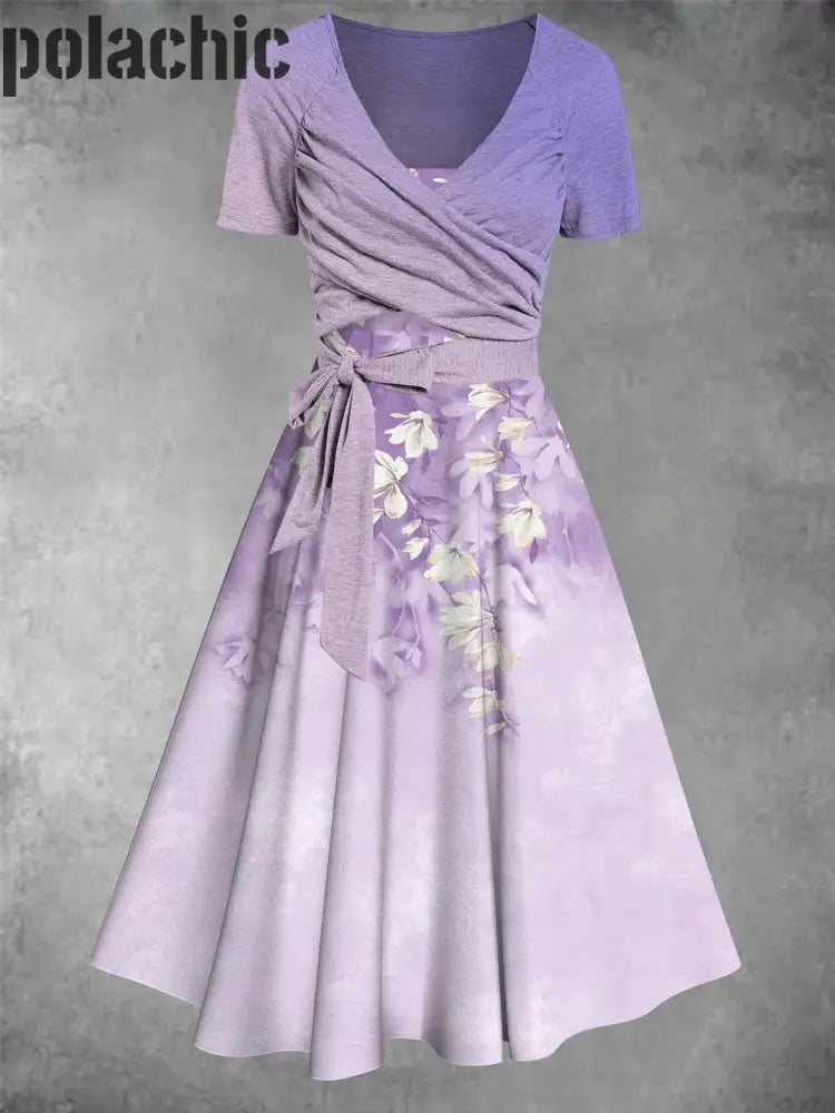 Robe Midi À Imprimé Floral Violet Pour Femmes