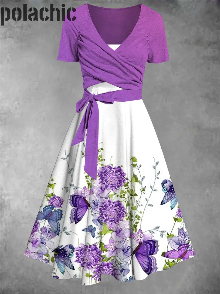 Robe Midi À Imprimé Floral Violet Pour Femmes