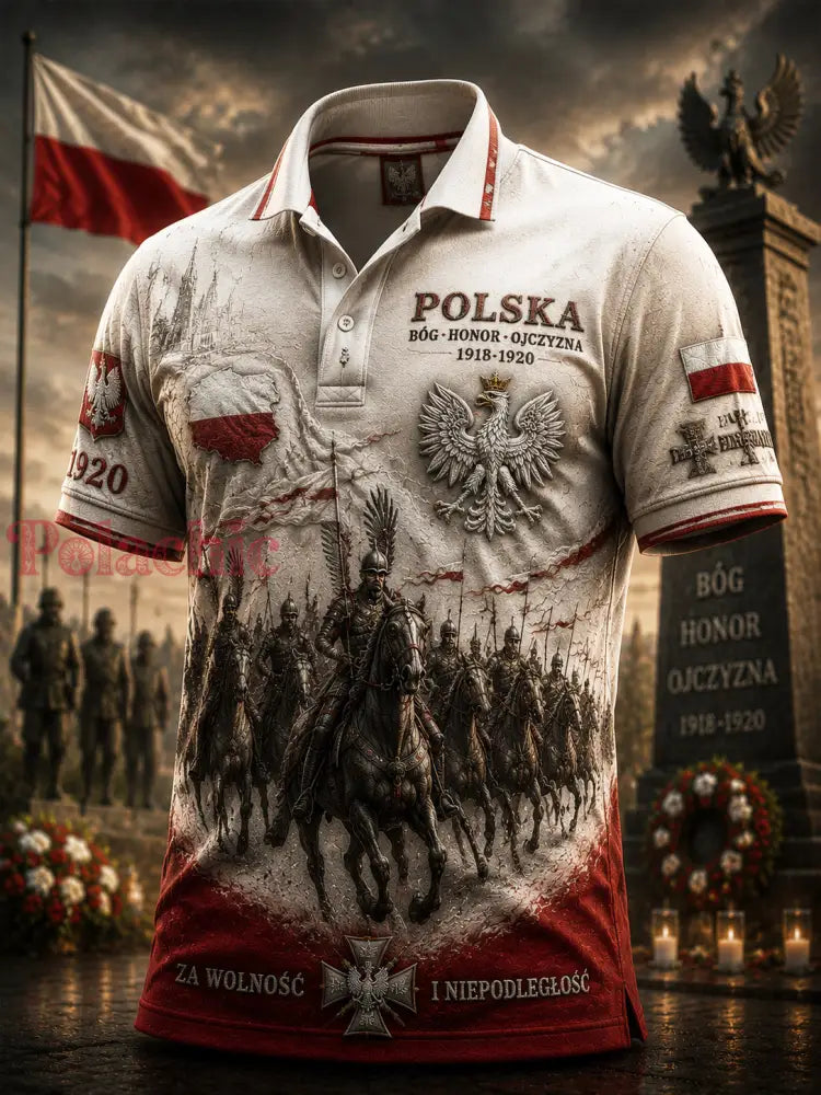 Rocznikowa koszulka polo z motywem dumy polskiego ułana - Jak na zdjęciu / S