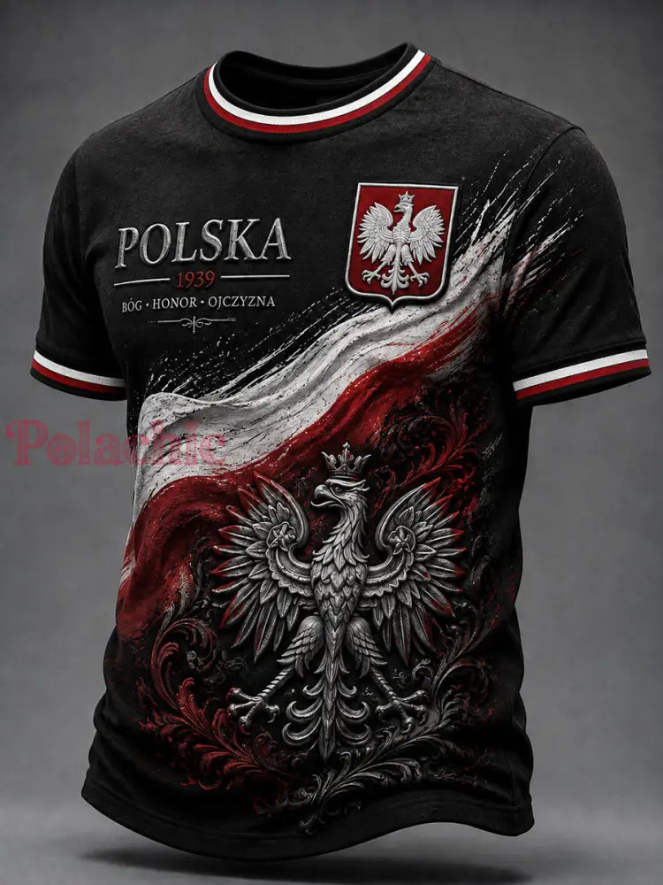 Rocznikowy polski emblemat orła pamiątkowy t-shirt wojenny - Jak na zdjęciu / S