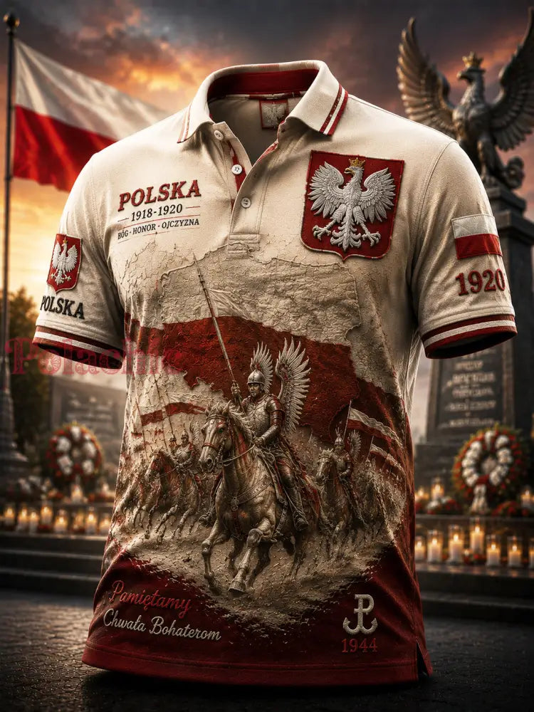 Rocznikowy polski koszulowy polo z orłem patriotyczny pamiątkowy - Jak na zdjęciu / S