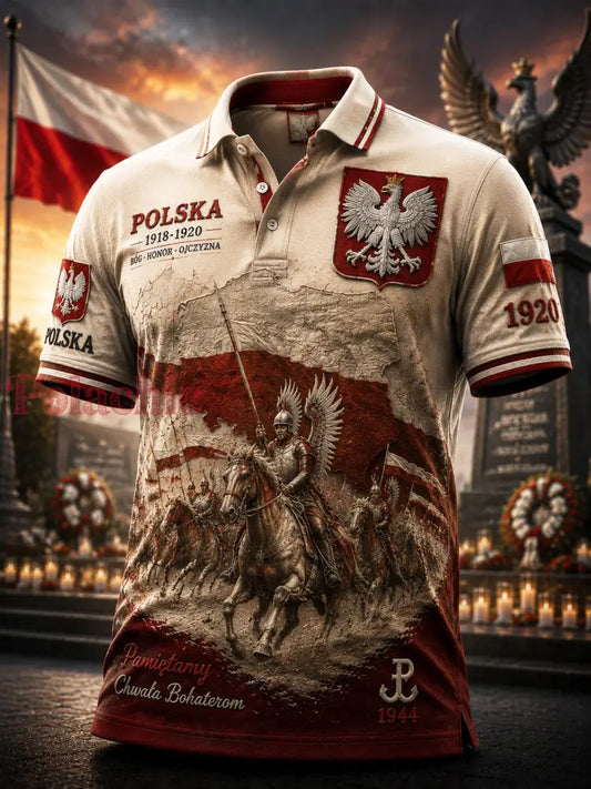 Rocznikowy polski koszulowy polo z orłem patriotyczny pamiątkowy - Jak na zdjęciu / S