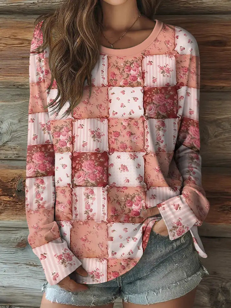 Rose Floral Art Breast Cancer Awareness Chemise à manches longues pour femmes comme image / S