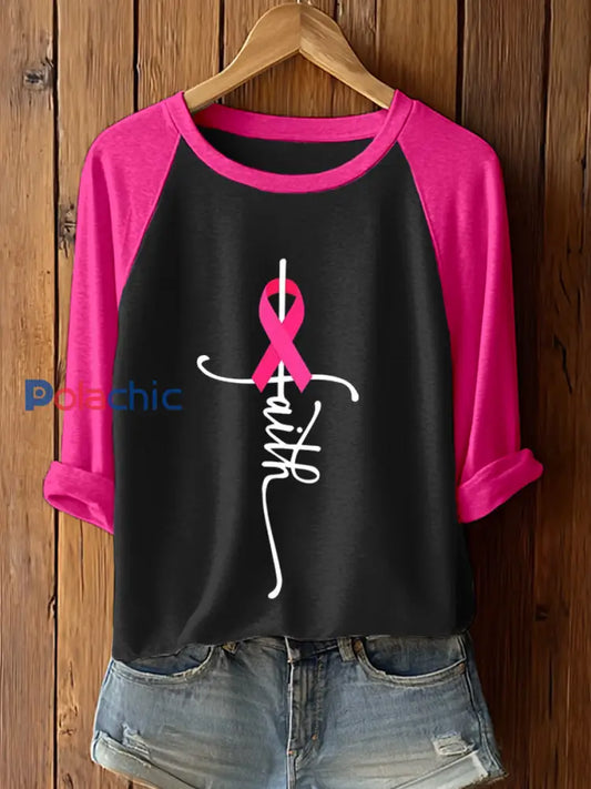 Ruban rose T-shirt de couleur contrastante pour femme Rose Rouge / S