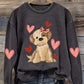 Saint-Valentin Chien Tissu Amour Imprimé Col Rond Pull Lâche À Manches Longues Sweat-Shirt B / S