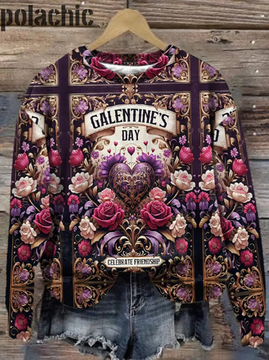 Saint-Valentin Luxe Jardin Imprimé Col Rond Pull Lâche À Manches Longues Sweat A / S