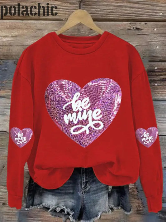 Saint Valentin Sequin Coeur Imprimé Col Rond Pull Loose À Manches Longues Sweat-Shirt A / S