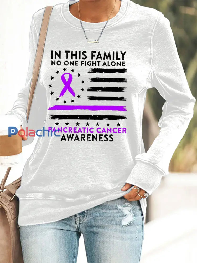 Sensibilisation au cancer du pancréas des femmes Imprimer Sweatshirt Blanc / S