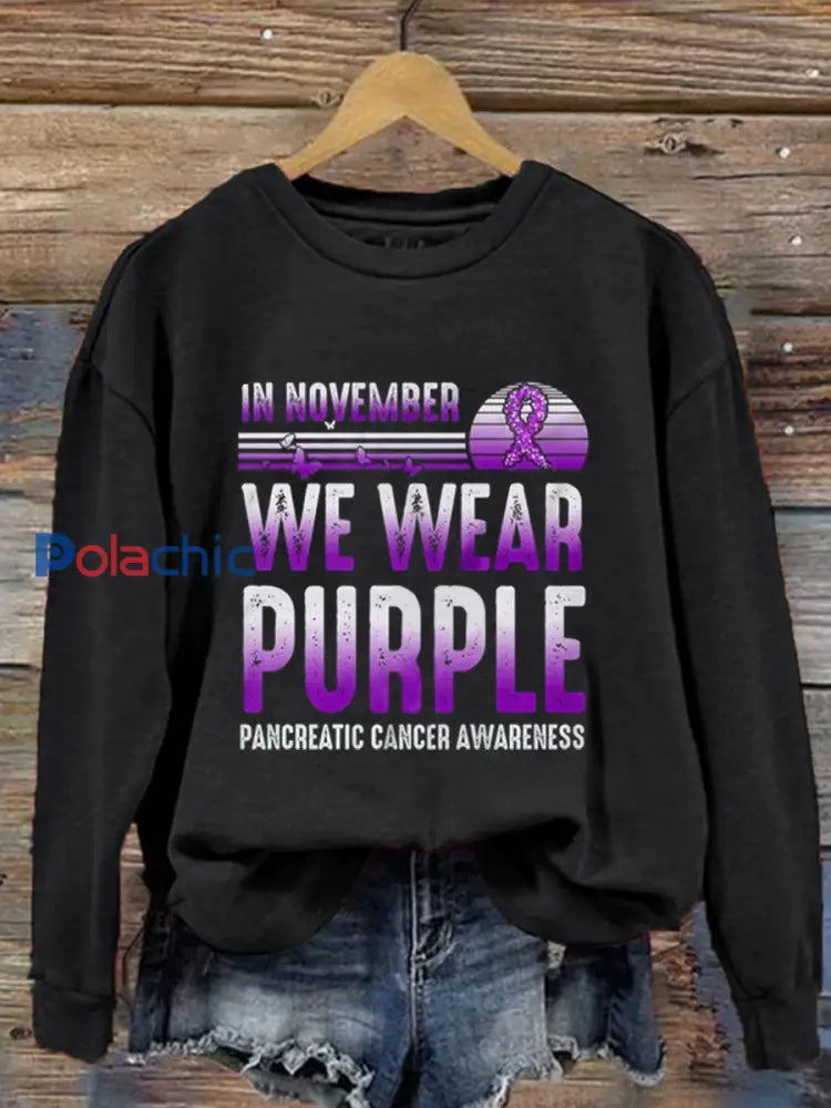 Sensibilisation au cancer du pancréas des femmes Imprimer Sweatshirt Noir / S