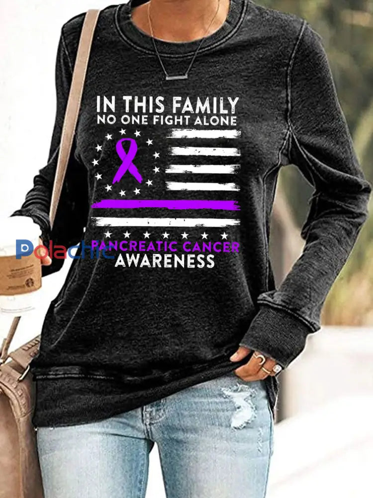 Sensibilisation au cancer du pancréas des femmes Imprimer Sweatshirt Noir / S