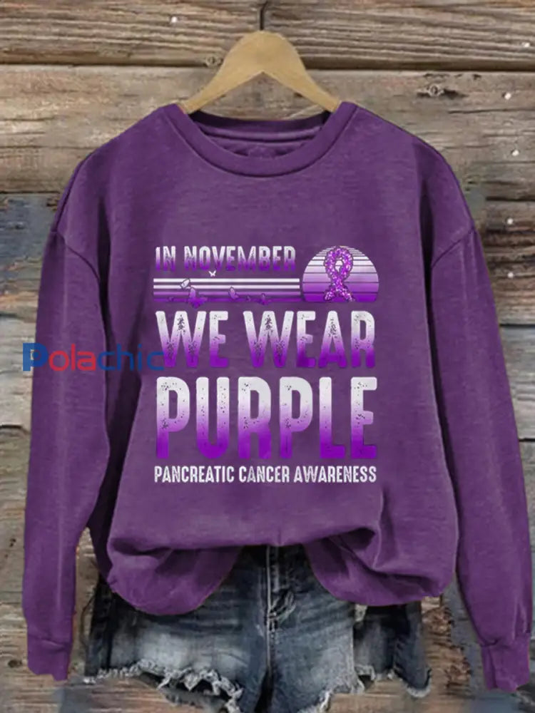 Sensibilisation au cancer du pancréas des femmes Imprimer Sweatshirt Violet / S