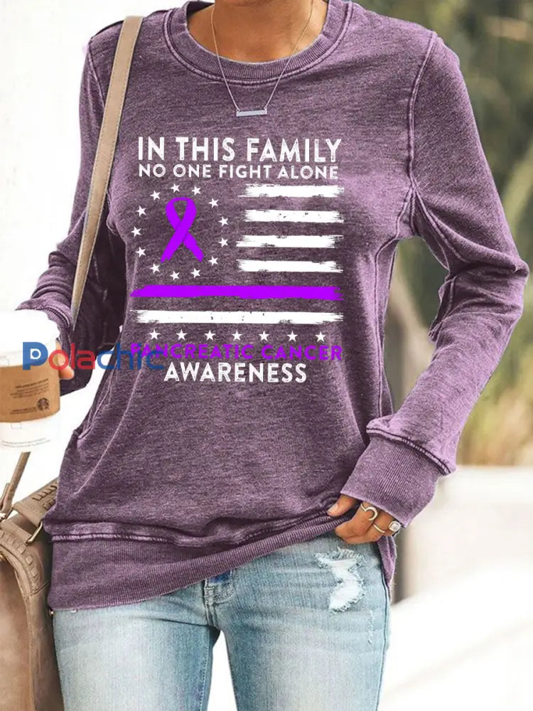 Sensibilisation au cancer du pancréas des femmes Imprimer Sweatshirt Violet / S