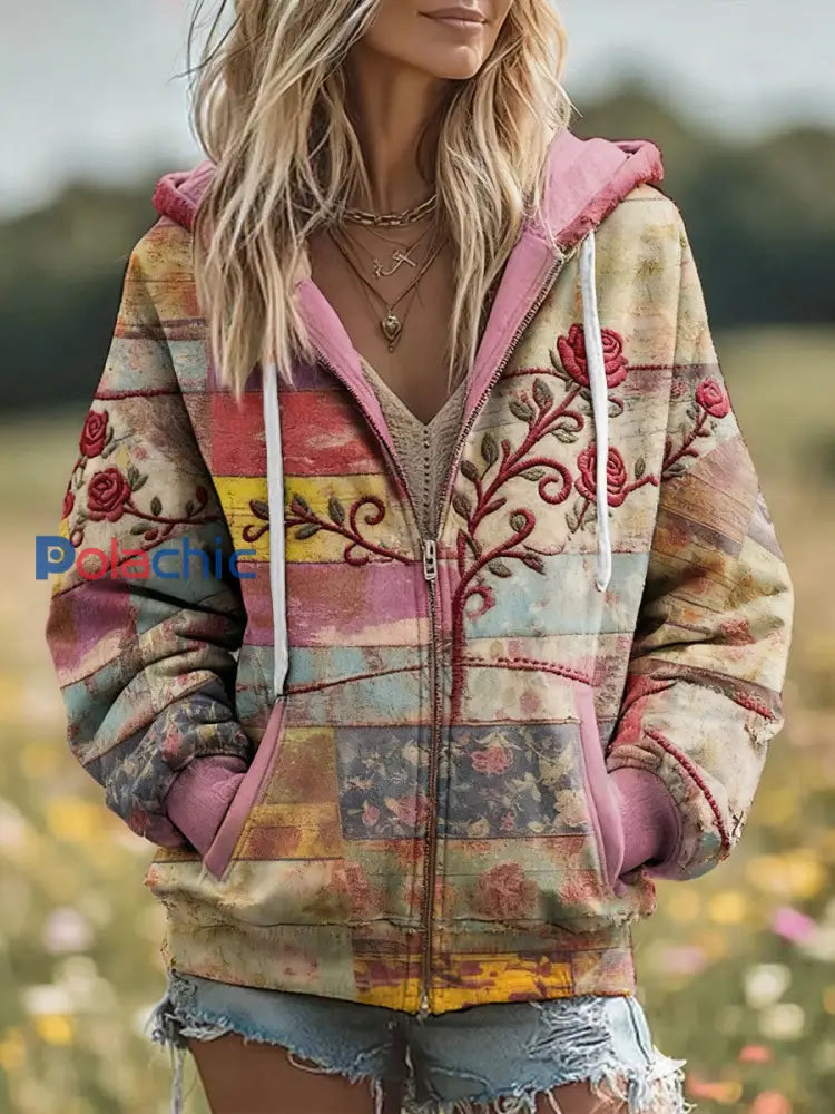 Sensibilisation au cancer du sein Boho Floral Art manteau imprimé femmes comme image / S