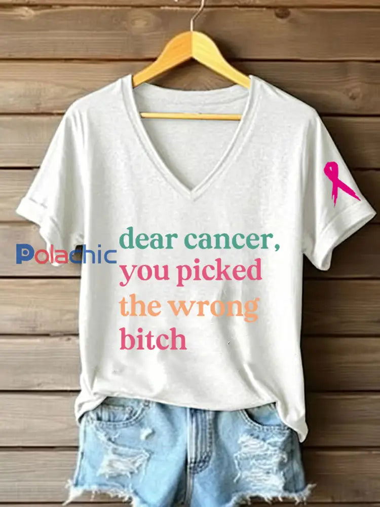 Sensibilisation au cancer du sein des femmes Cher cancer Vous avez choisi la mauvaise chienne T-shirt à manches courtes