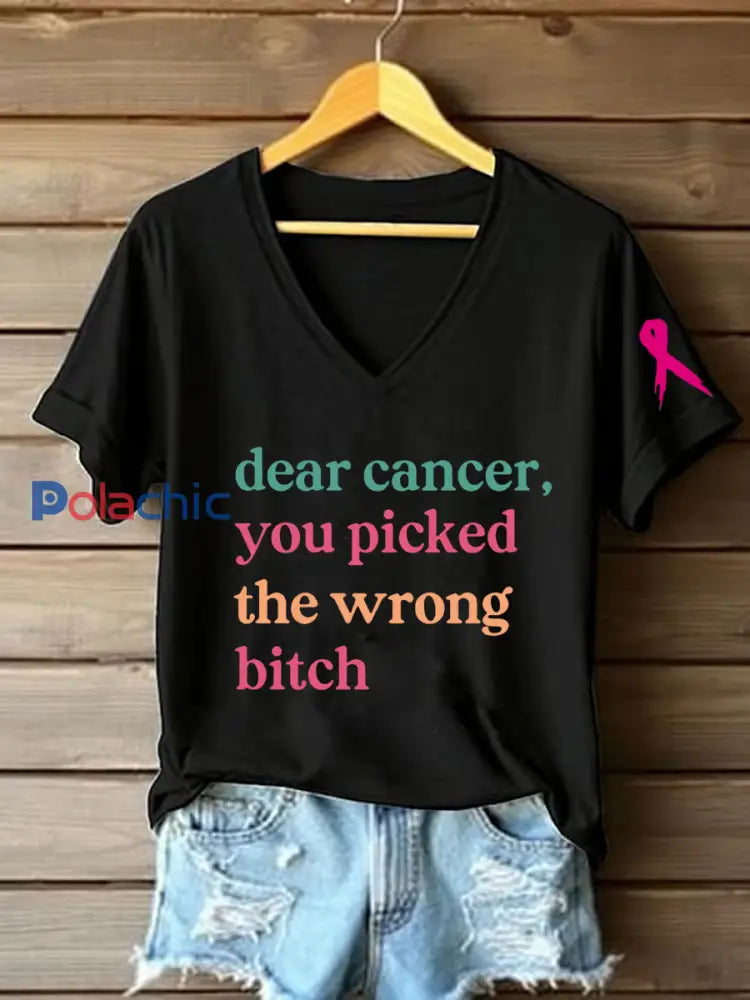 Sensibilisation au cancer du sein des femmes Cher cancer Vous avez choisi la mauvaise chienne T-shirt à manches courtes