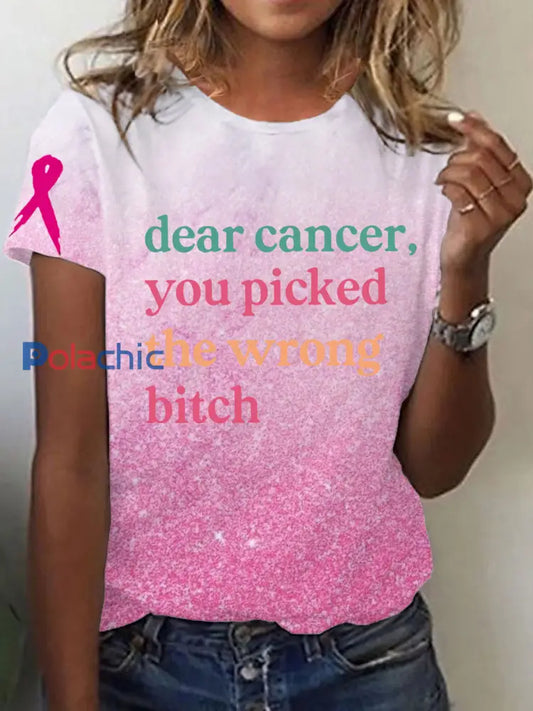 Sensibilisation au cancer du sein des femmes Cher cancer Vous avez choisi la mauvaise chienne T-shirt à manches courtes