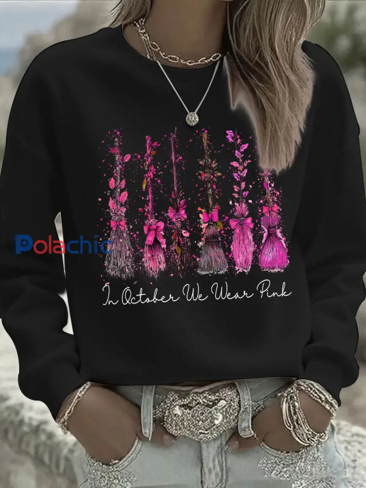 Sensibilisation au cancer du sein des femmes en octobre Nous portons un sweat shirt décontracté imprimé rose Noir / S