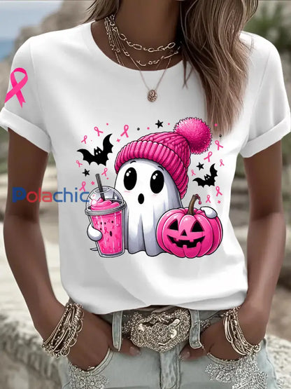 Sensibilisation au cancer du sein des femmes en octobre Nous portons un t shirt à manches courtes rose à ruban rose