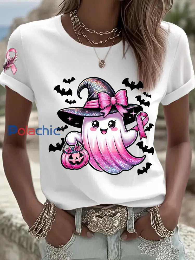 Sensibilisation au cancer du sein des femmes en octobre Nous portons un t shirt à manches courtes rose à ruban rose