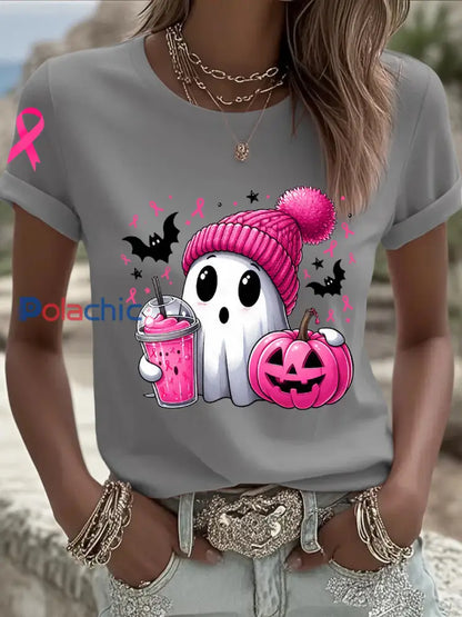 Sensibilisation au cancer du sein des femmes en octobre Nous portons un t shirt à manches courtes rose à ruban rose