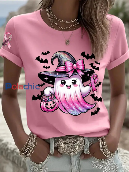 Sensibilisation au cancer du sein des femmes en octobre Nous portons un t shirt à manches courtes rose à ruban rose