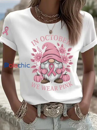 Sensibilisation au cancer du sein des femmes en octobre nous portons un t shirt décontracté imprimé rose Blanc / S