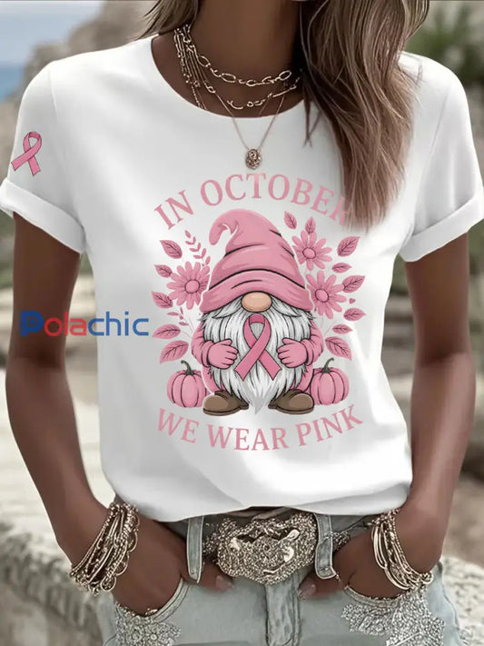 Sensibilisation au cancer du sein des femmes en octobre nous portons un t shirt décontracté imprimé rose Blanc / S