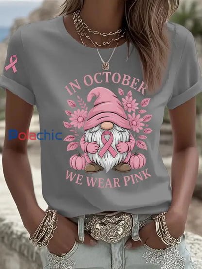 Sensibilisation au cancer du sein des femmes en octobre nous portons un t shirt décontracté imprimé rose Gris / S