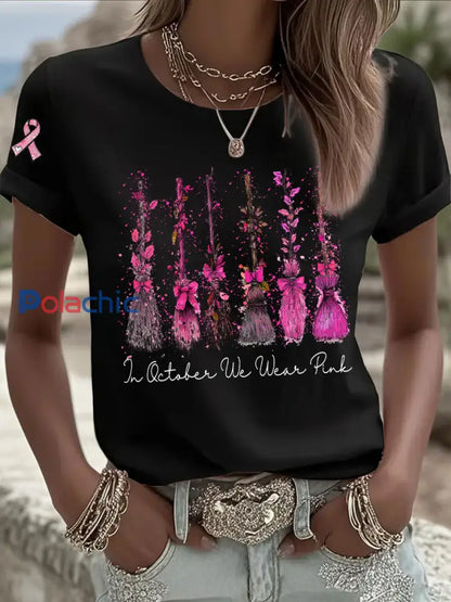 Sensibilisation au cancer du sein des femmes en octobre nous portons un t shirt décontracté imprimé rose Noir / S