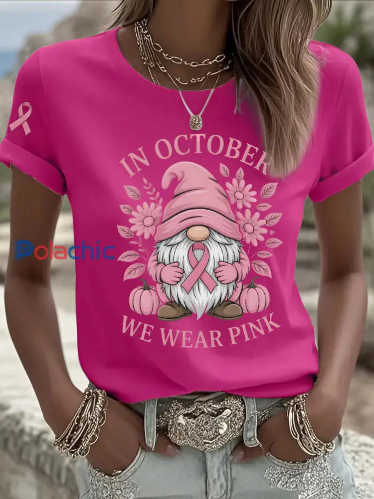 Sensibilisation au cancer du sein des femmes en octobre nous portons un t shirt décontracté imprimé rose Rose Rouge / S