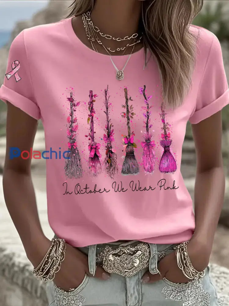 Sensibilisation au cancer du sein des femmes en octobre nous portons un t shirt décontracté imprimé rose Rose / S