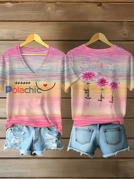 Sensibilisation au cancer du sein des femmes foi espoir amour imprimer T-shirt décontracté comme image / S