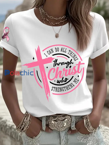 Sensibilisation au cancer du sein des femmes Je peux faire toutes les choses à travers le Christ T shirt ruban rose