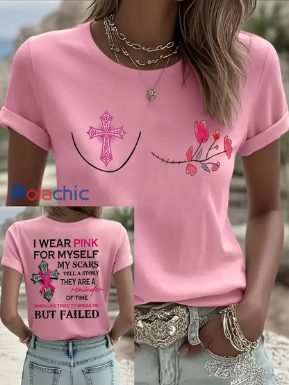 Sensibilisation au cancer du sein des femmes je porte rose pour moi même Imprimer T shirt décontracté Rose / S