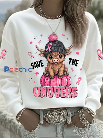 Sensibilisation au cancer du sein des femmes rose ruban imprimé Sweat-shirt décontracté Blanc / S