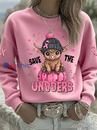 Sensibilisation au cancer du sein des femmes rose ruban imprimé Sweat-shirt décontracté Rose / S