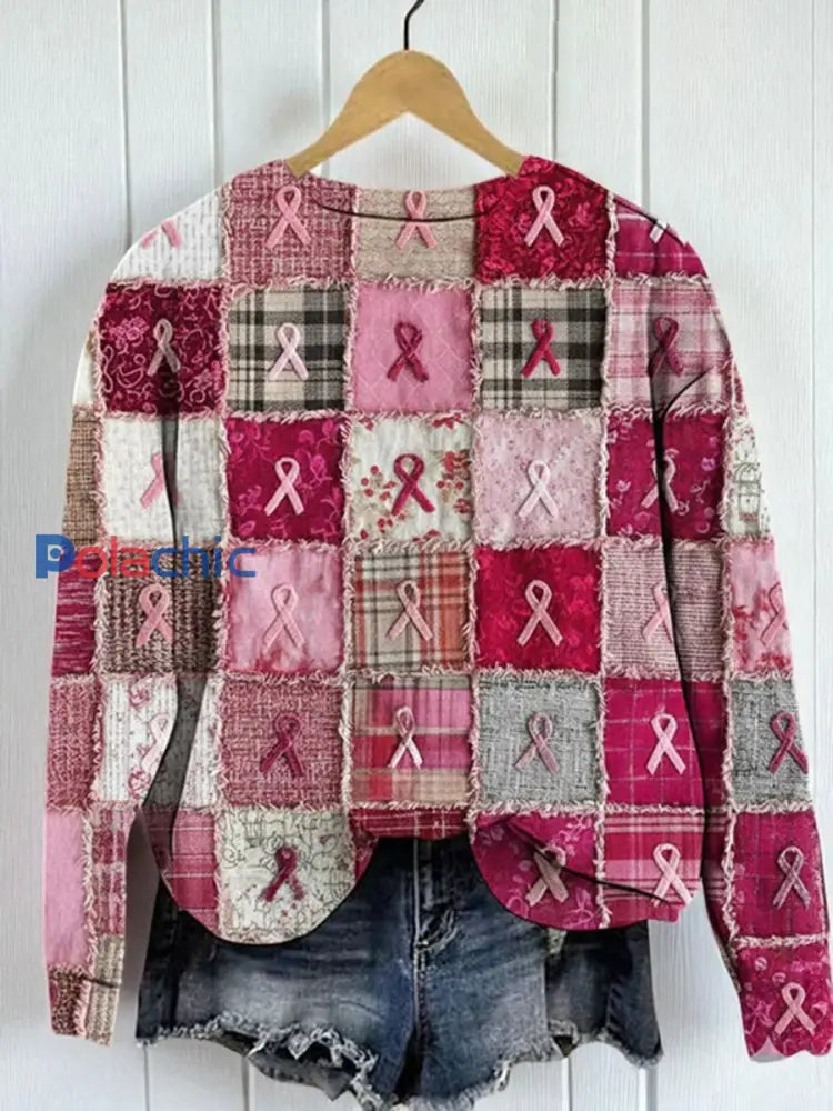 Sensibilisation au cancer du sein des femmes rose ruban imprimé Sweat-shirt décontracté Rose / S