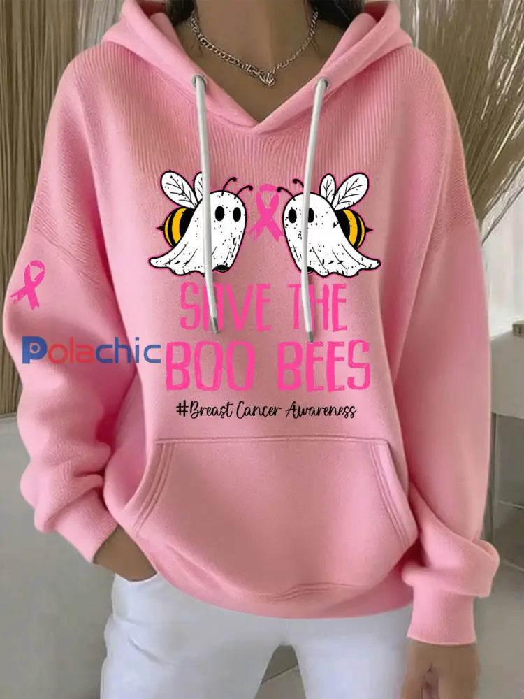 Sensibilisation au cancer du sein des femmes Save The Boo Bees Imprimé Casual Hoodie Rose / S