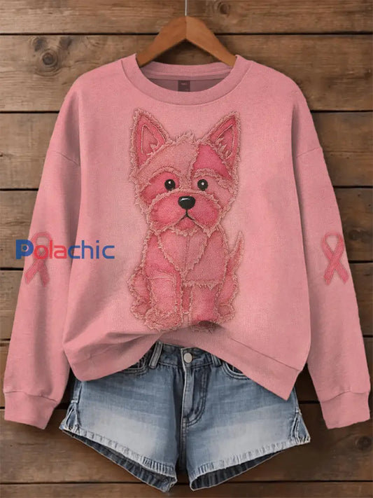 Sensibilisation au cancer du sein des femmes Schnauzer Imprimer Sweatshirt Rose / S