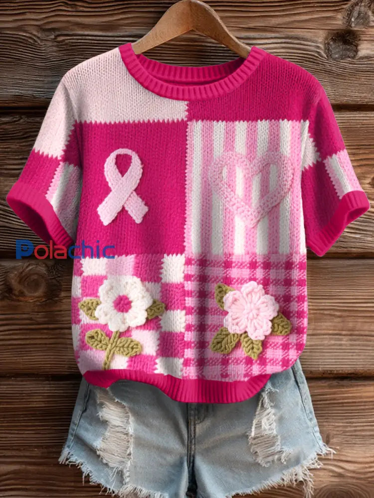 Sensibilisation au cancer du sein inspiré Floral Crochet Art Top femmes comme image / S
