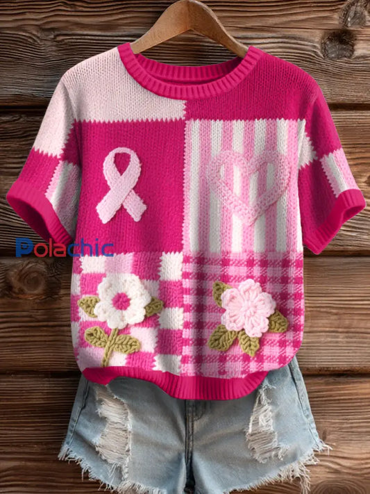 Sensibilisation au cancer du sein inspiré Floral Crochet Art Top femmes comme image / S