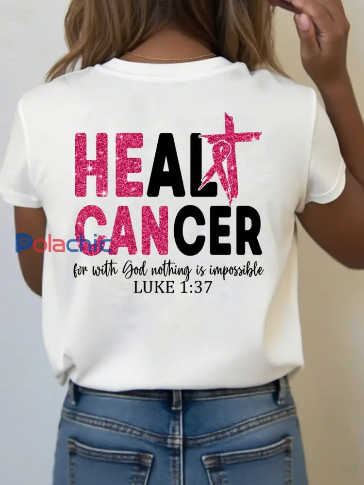 Sensibilisation au cancer du sein pour femmes guérir le cancer Inspirational Luke 1:37 T-shirt