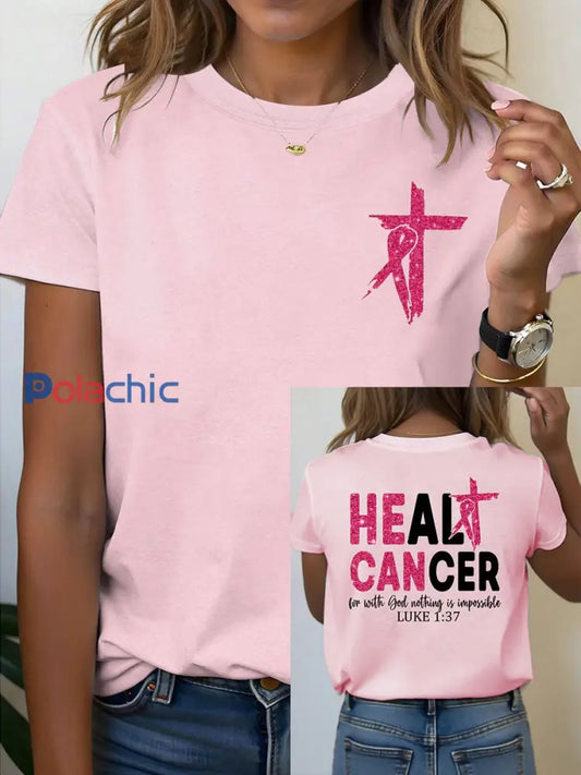 Sensibilisation au cancer du sein pour femmes guérir le cancer Inspirational Luke 1:37 T-shirt Rose Clair / S