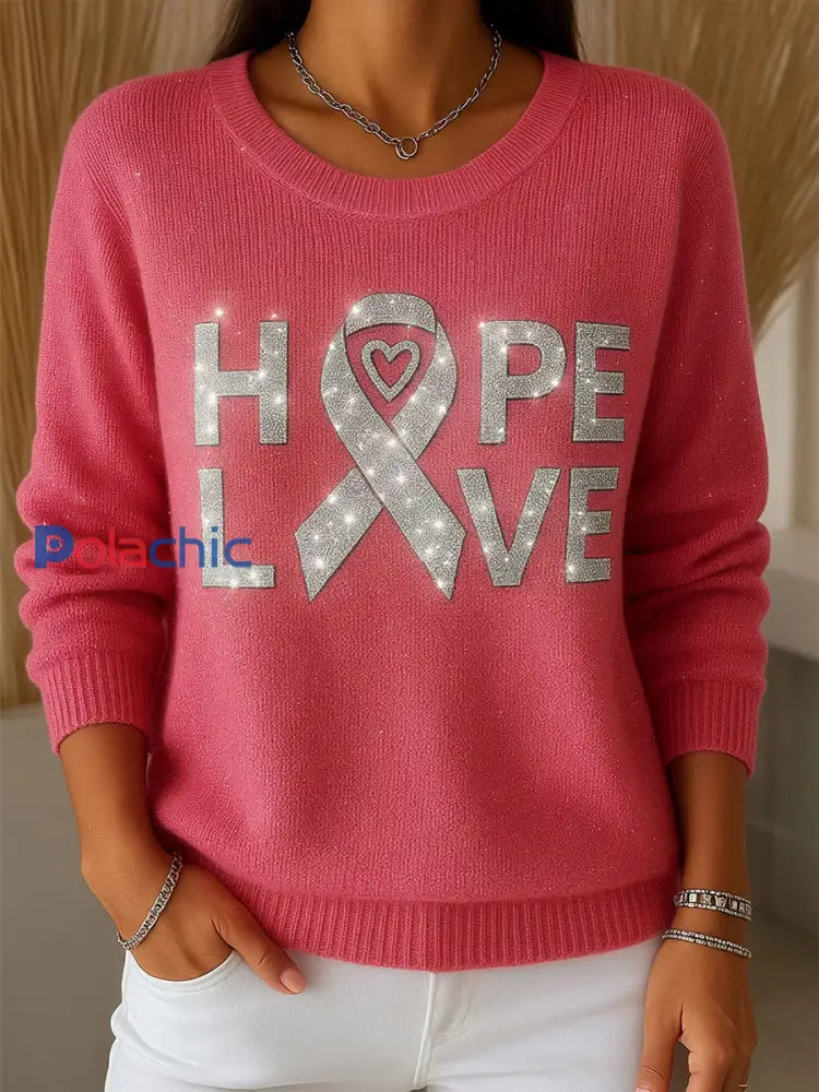 Sensibilisation au cancer du sein pour femmes Hope Love Tops rose foncé / S