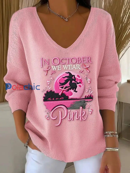 Sensibilisation au cancer du sein pour femmes Nous portons un haut rose à manches longues à rayures Witch Pit Rose / 5XL