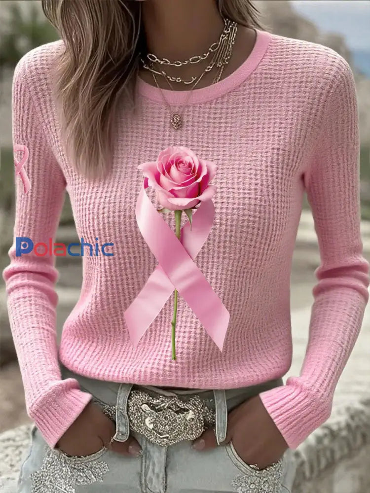Sensibilisation au cancer du sein Rose Rose et rose Ruban Tops Rose / S
